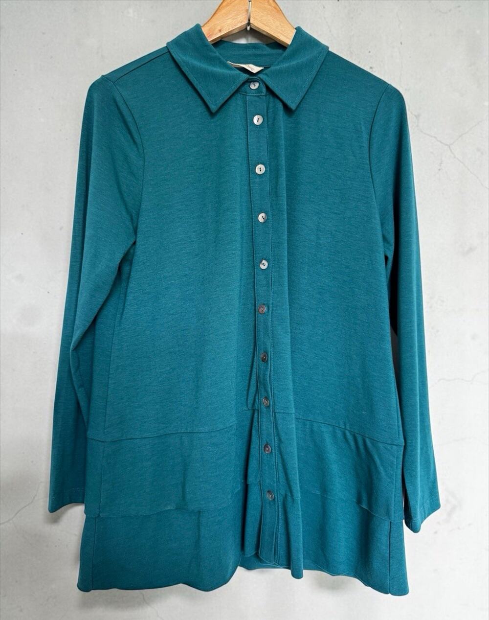 NWT Soft Surroundings Women's Cettina Teal Collared Top Tunic Petite Size M